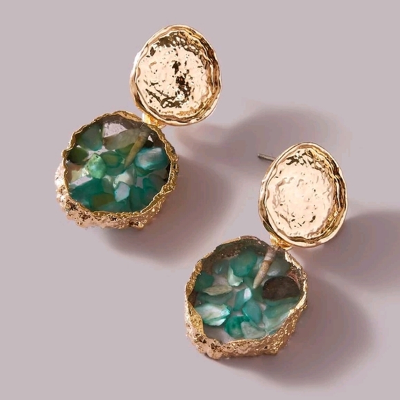 Boutique Jewelry - 💖 Statement Gold teal green drop geometric women's earrings evening elegant